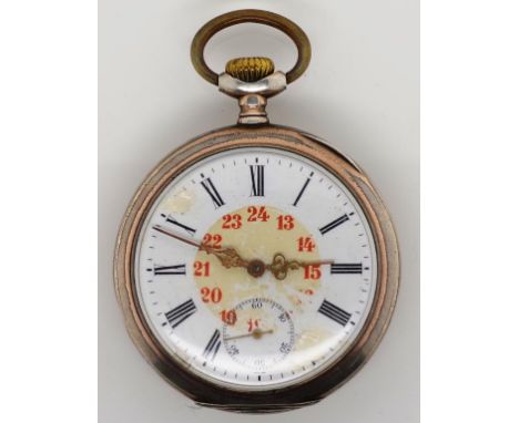Antique silver Sola open face fob watch marked 800 German marks. Sola Ancre De Precision. and small marks to back plate. Manu