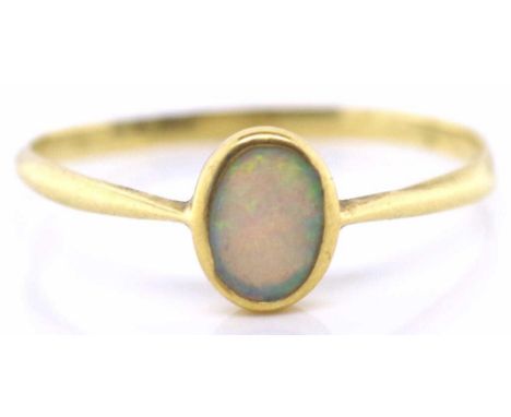 14ct Gold and opal ring Unmarked approx 0.9 grams, ring size O.