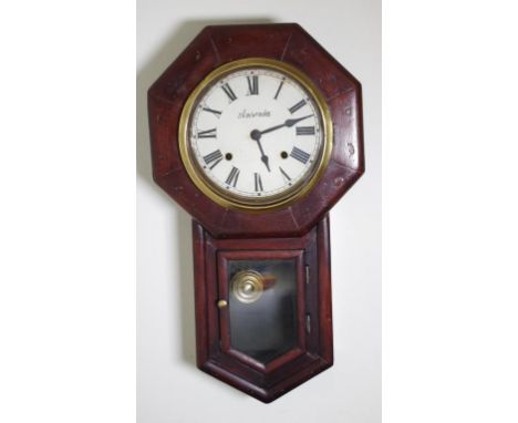 Early 20th century schoolhouse wall clock with dial marked Ansonia, 56cm high