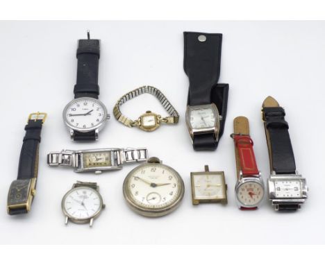 Group of watches includes pocket, wrist, fashion, manual wind examples.