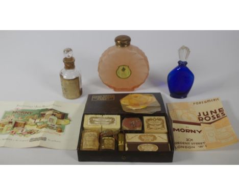 Vintage cased Morny London travelling toiletry set and original contents, together with 3 vintage ladies perfume bottles