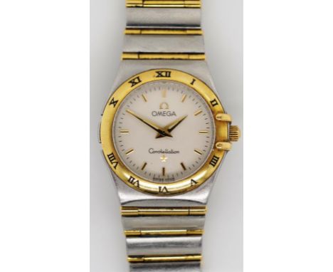 Ladies Omega Constellation gold and steel watch Stainless steel case and bracelet and 18ct gold crown, bezel and links. Sapph