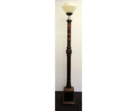 Art deco standard lamp with serpent figure around the top section and a square pedestal base,  176cm tall