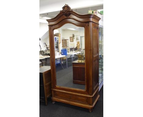 Vintage French armoire with mirrored door and lower draw shelves replaced with hanging rail