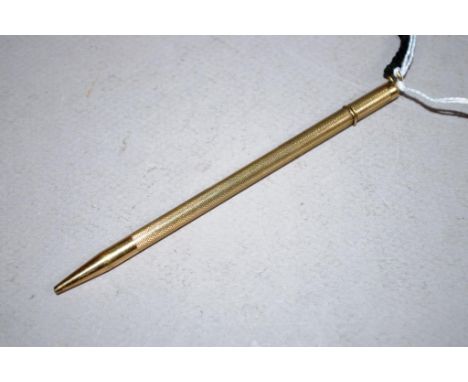 Vintage 9 carat yellow gold propelling pencil marked for Birmingham circa 1955 (date mark rubbed), maker SJR. Weight 18grams 
