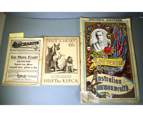 Three various vintage magazines including a souvenir edition of the Inauguration of the Australian Commonwealth, printed by J