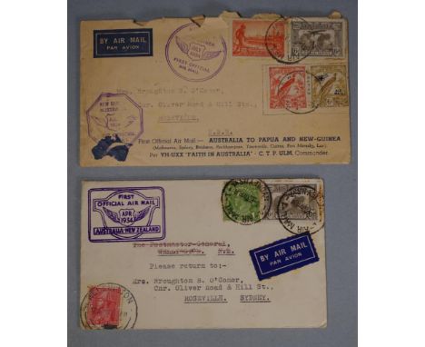 Two 1934 first airmail commemorative envelopes both postmarked for return airmail, comprising of Australia to Papua and New G