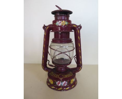 A canal boat lantern with hand painted decoration, overall height approximately 25cm, some small areas of paint loss, no majo