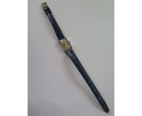 A Rolex Platinum ladies wristwatch set with diamonds and sapphire, manual wind Certina movement - 17cm wide including winder 