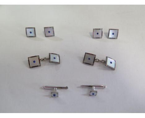 A 9ct and mother of pearl button, cufflink and stud set - Reids of Newcastle, good condition - missing button backs 