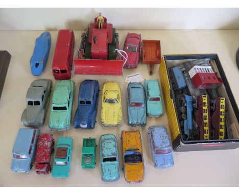 17 vintage and retro Dinky, Corg, Lesney die-cast model vehicles, including a Dinky Blaw Knox bulldozer with driver, a Corgi 