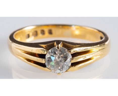 An 18ct yellow gold single stone ring, set with an old round brilliant-cut diamond, diamond approx. 0.60 carat, UK hallmark, 