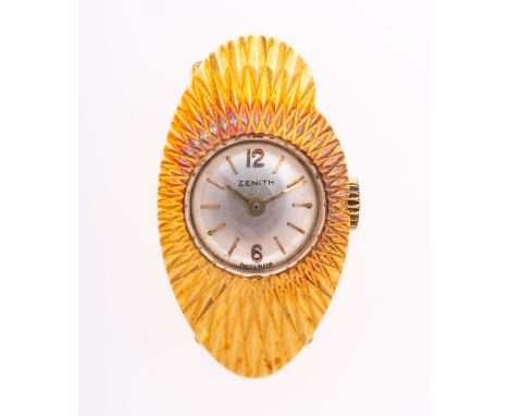 Zenith a lady's 18ct gold Sunburst wristwatch the oval case stamped to the rear 808637 and 18K, 0.750 to the inside, the move