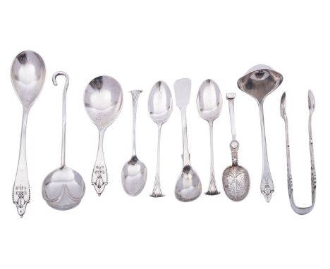 Two Danish Columbine pattern spoons by Georg Jensen, marked 925.s and makers mark, import marked by Stockwell & Co (George St