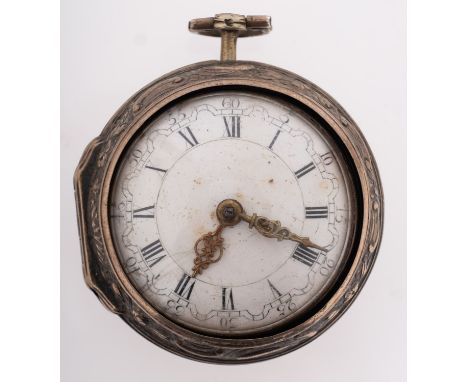 Josephson, London, a silver pair-cased pocket watch the silver dial with arcaded outer aspect, black Roman numerals, blued-st