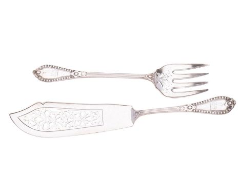 A Victorian silver cased silver fish slice and fork by John Aldwinckle & Thomas Slater, London 1884, similar to Rich Bead pat
