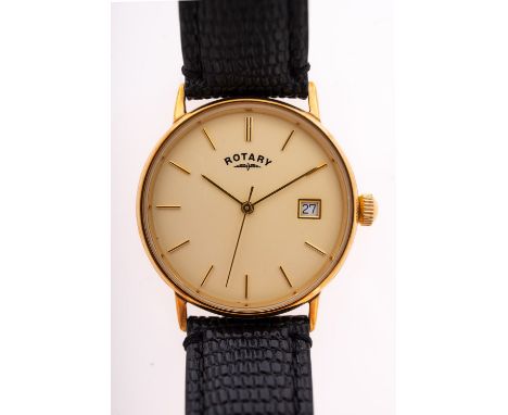 Rotary a 9ct gold wristwatch the cream dial having raised baton numerals, sweep seconds hand, date aperture and signed Rotary