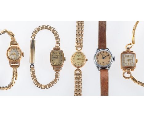 Five various 9ct gold and other watches Rotary Quartz a 9ct gold lady's wristwatch with matching 9ct gold bracelet, diameter 