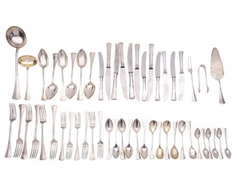 An Austria-Hungary canteen of Art Deco flatware, 1872-1922 Pest  .800 standard, comprising: six table knives with steel blade