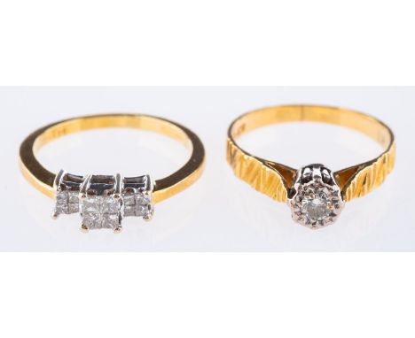 Two 18ct gold diamond rings, an 18ct yellow & white gold single stone ring set with a brilliant-cut diamond in an illusion se