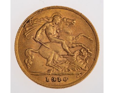 A gold sovereign, an Edward VII half sovereign, 1910, 4.0grams.