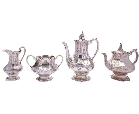 A Victorian four piece silver tea and coffee service by Edward & John Barnard, London 1853, engraved S. Keeley (fecit), New S