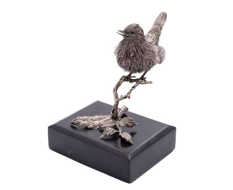 An Italian silver model of a wren, Florence post 1968 .925 standard, import marked for London 1990, sponsor's mark DJ (incuse