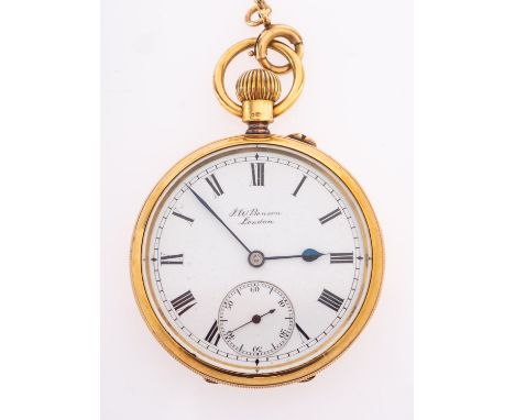 J.W. Benson, London a gold open-faced pocket watch the dial with black Roman numerals, blued steel hands, subsidiary seconds 