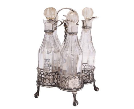 A George III silver cruet frame by Charles Aldridge & Henry Green, London 1811, the bow hand above a barrel twist stem, the c