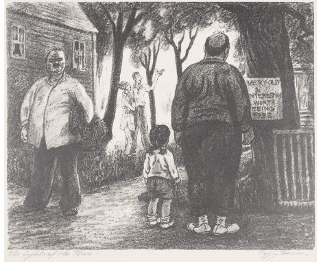 Peggy Brook (Margaret) Bacon (American, 1895-1987). Lithograph on paper titled "The Sights of the Town" depicting a number of