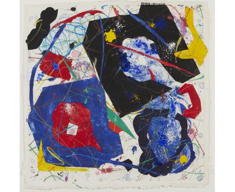 Sam Francis (American, 1923-1994). Monotype on paper titled "Doubled," 1985. This print depicts an abstract composition of am