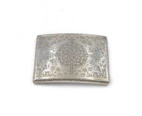 Early 20th century Persian silver cigarette case, of curved rectangular form, with chased floral and foliate decoration throu