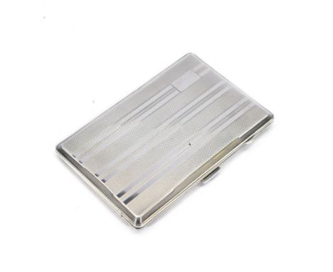 1940s silver cigarette case, with engine turned decoration and black rectangular cartouche to front cover, hallmarked W T Wis