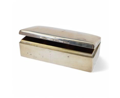 1920s silver mounted cigarette box, or rectangular form with domed hinged lid, opening to reveal compartmentalised softwood i