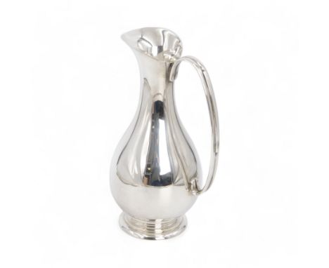 Modern German silver pitcher, of plain bulbous form with elongated neck and flared rim, upon circular stepped base, stamped 9