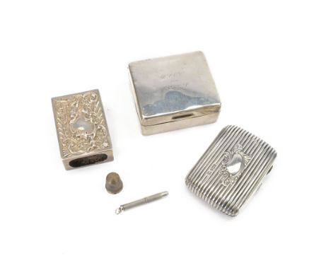 Group of silver, comprising Edwardian cigarette case, of rectangular form with embossed cartouche and band decoration, hallma