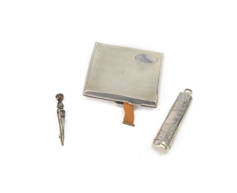 1920s silver cigarette case, with engine turned decoration and vacant oval cartouche to hinged cover, together with a silver 