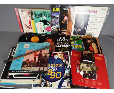 Lot to include vinyl records, a small quantity of UK and foreign coins (a small amount with silver content), watches, white m