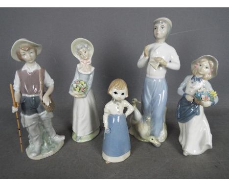 Five Spanish figurines to include Lladro, Nao and similar, largest approximately 26 cm (h). [5]