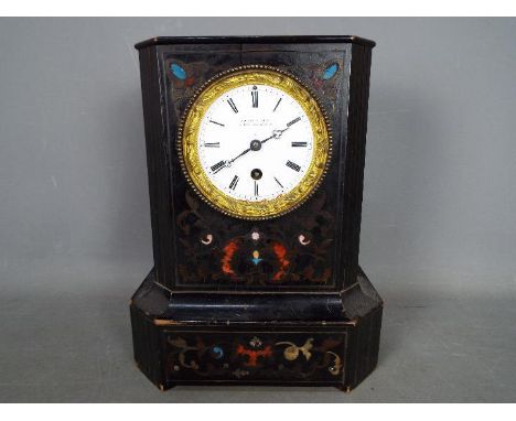 A wood cased mantel clock, marked to the dial Brocot A Paris r. d'Orleans 15 Marais, approximately 30 cm (h), with key.