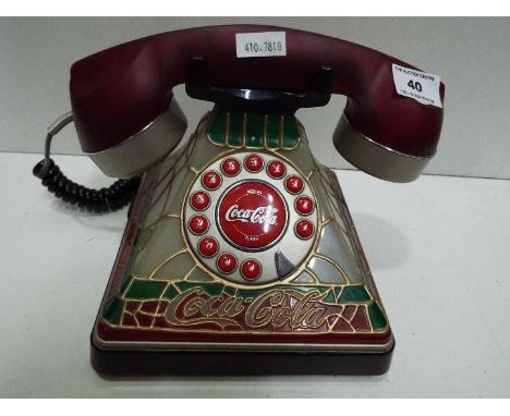 Coca Cola. Stained Glass look, light up telephone. Plastic. 