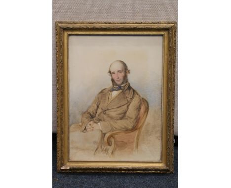 20TH CENTURY SCHOOL  Portrait of a seated gentleman  Watercolour painting on paper, unsigned, 43cm x 32cm, gilt frame 53cm x 