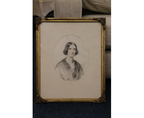 19TH CENTURY SCHOOL  Bust length portrait of a lady, possibly Jane Clerk  Pencil drawing with highlights, unsigned, oval 30cm