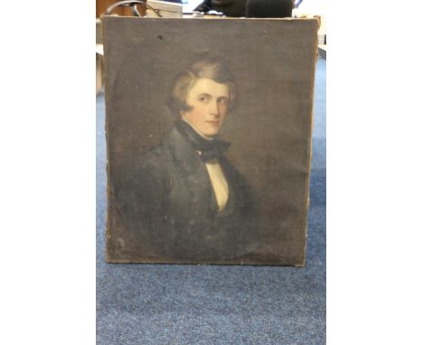 19TH CENTURY SCHOOL  Half length portrait of a young gentleman  Oil painting on canvas, unsigned, 75cm x 62cm, unframed. 