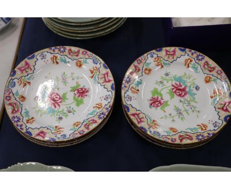 Harlequin set of eight Copeland Spode side plates with hand-painted floral decoration, 20cm. 