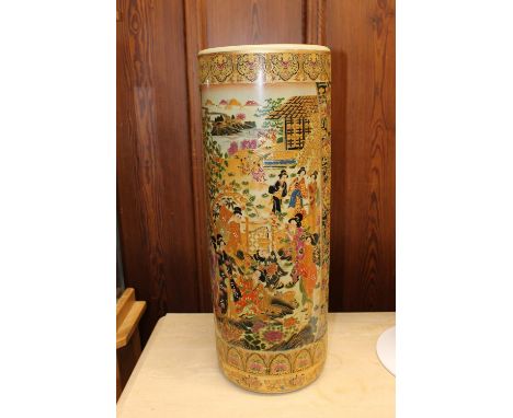 Large modern Satsuma moriageware column stick stand, 61cm tall. 