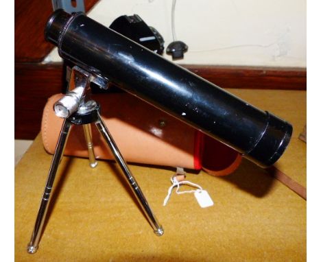 Leather cased miniature telescope with tripod