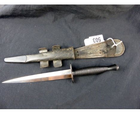 Commando sykes fighting knife with leather scabbard