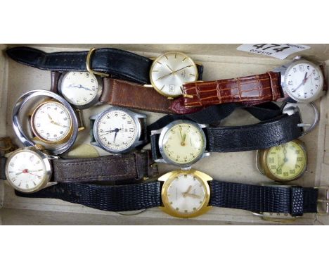 Box of gents wristwatches including vintage Ingersoll and Rotary