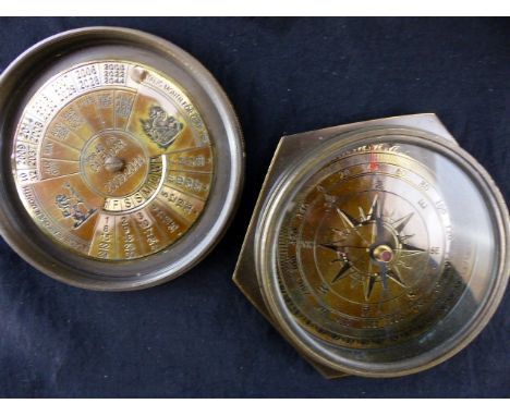Bronzed metal compass marked Kelvin & Hughes of London with screw lid